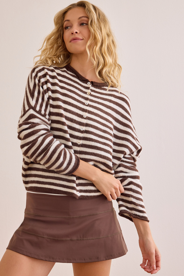 Major Stripe Button Cardigan - Altar'd State