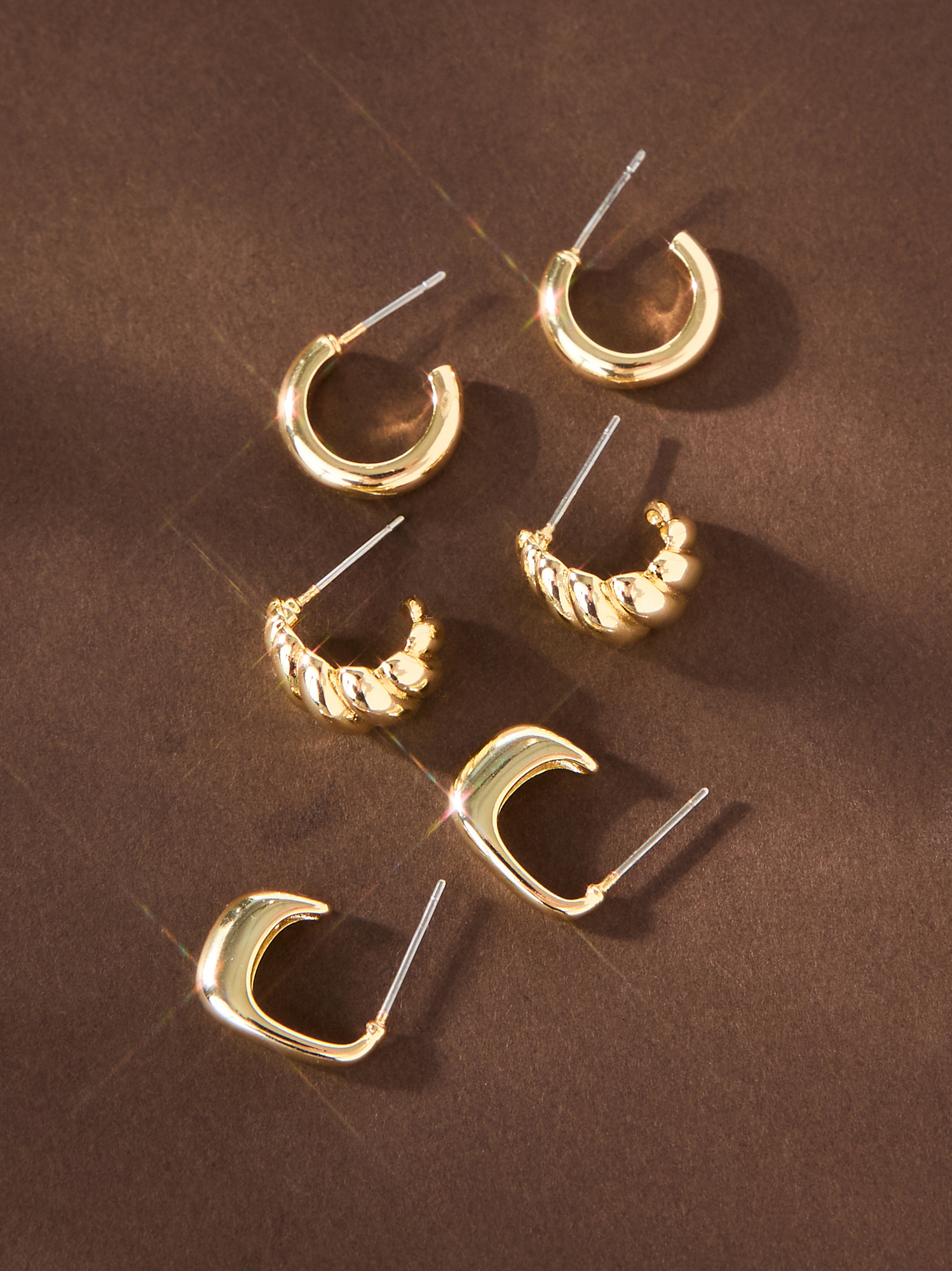 Twist Mini Hoop Earring Set in Gold | Altar'd State