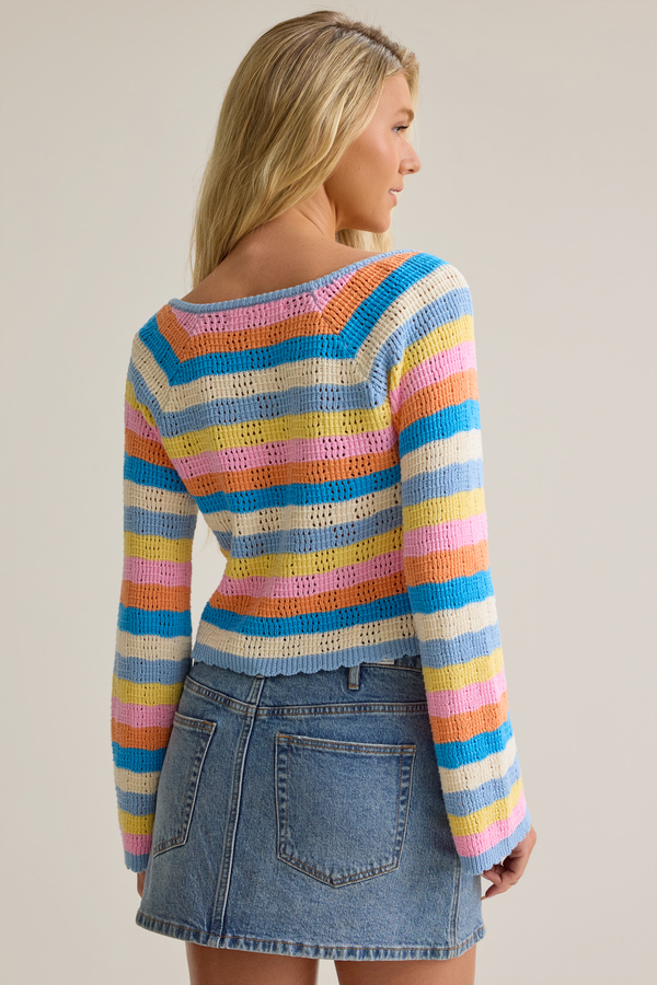 Kaiya Striped Open Weave Sweater Detail 4 - Altar'd State