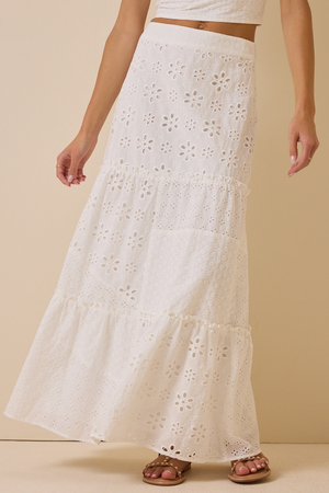 Nalia Eyelet Tiered Midi Skirt - Altar'd State - 