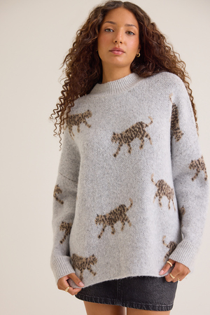 Kerri Cheetah Pullover Tunic Sweater - Altar'd State - 