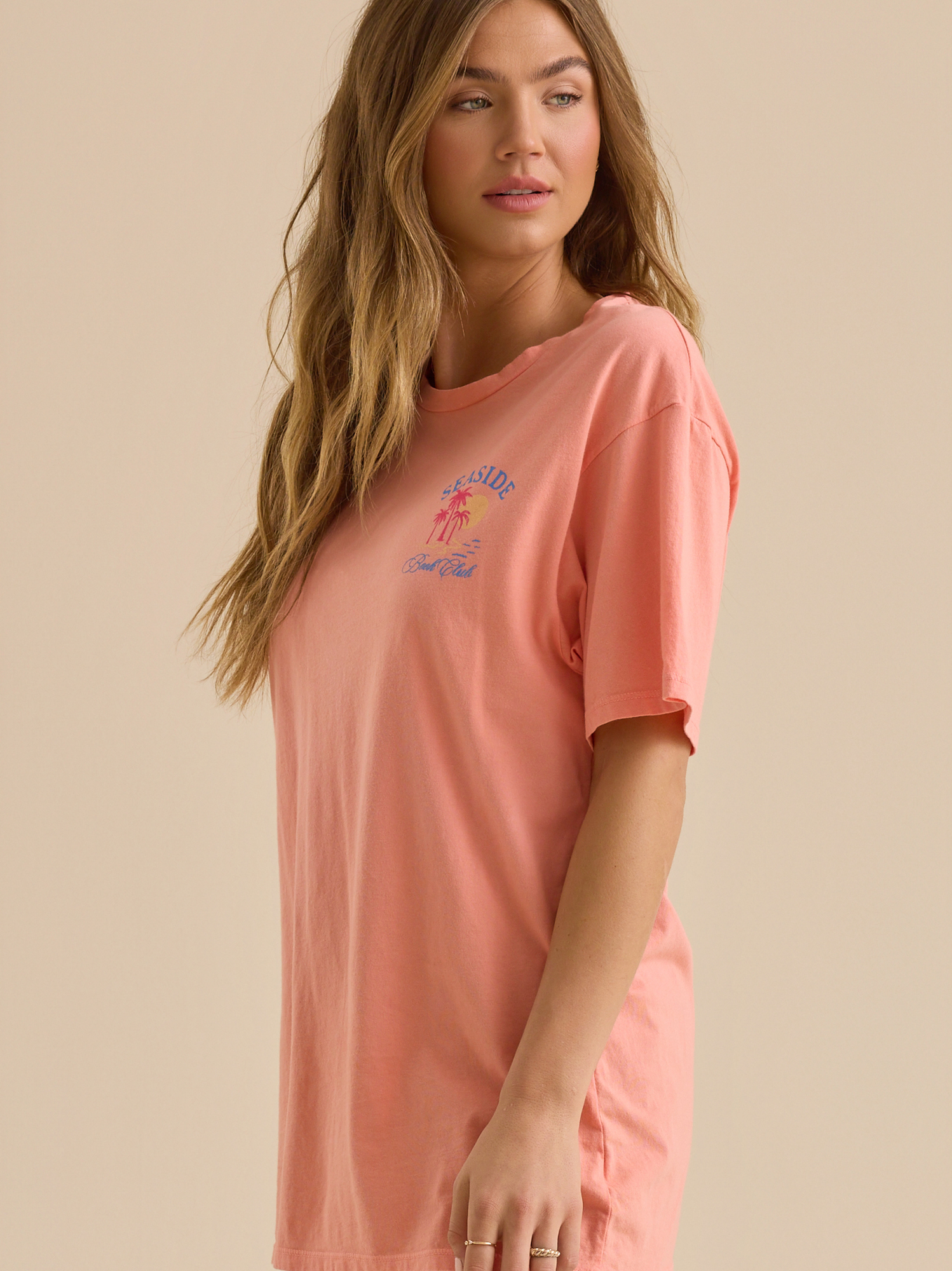 Seaside Book Club Graphic Tee in Coral | Altar display picture 1