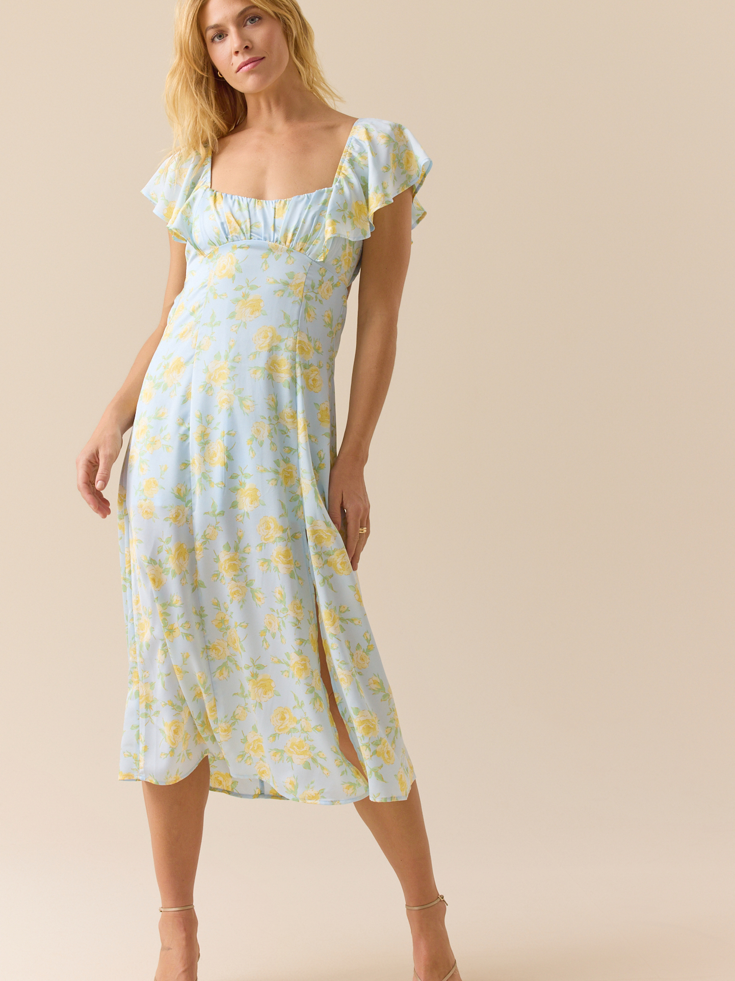 chinese dress ladies Feeling Inspired Yellow Ditsy Floral Maxi Dress – Shop the Mint main image 1