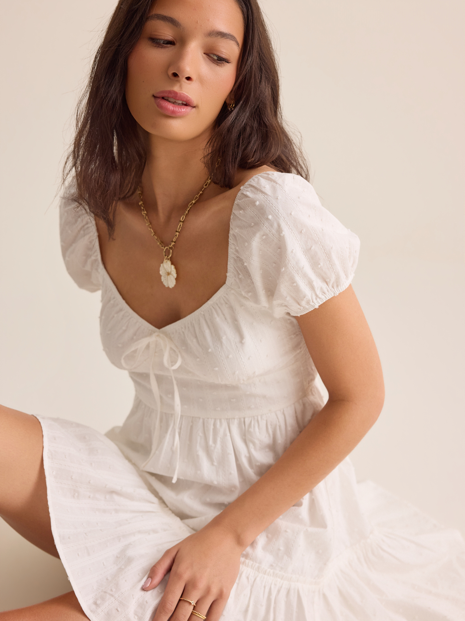 Altar'd State | Elira Puff Sleeve Mini Dress | White | Material: Shell: 100% Cotton, Lining: 100% Polyester | M
