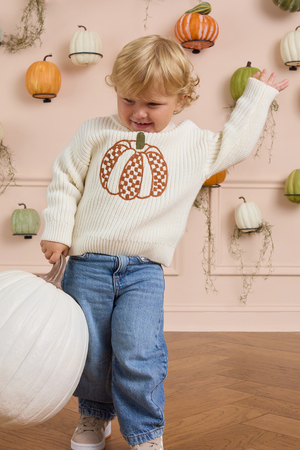 Charles Checkered Pumpkin Knit Sweater - Altar'd State - 