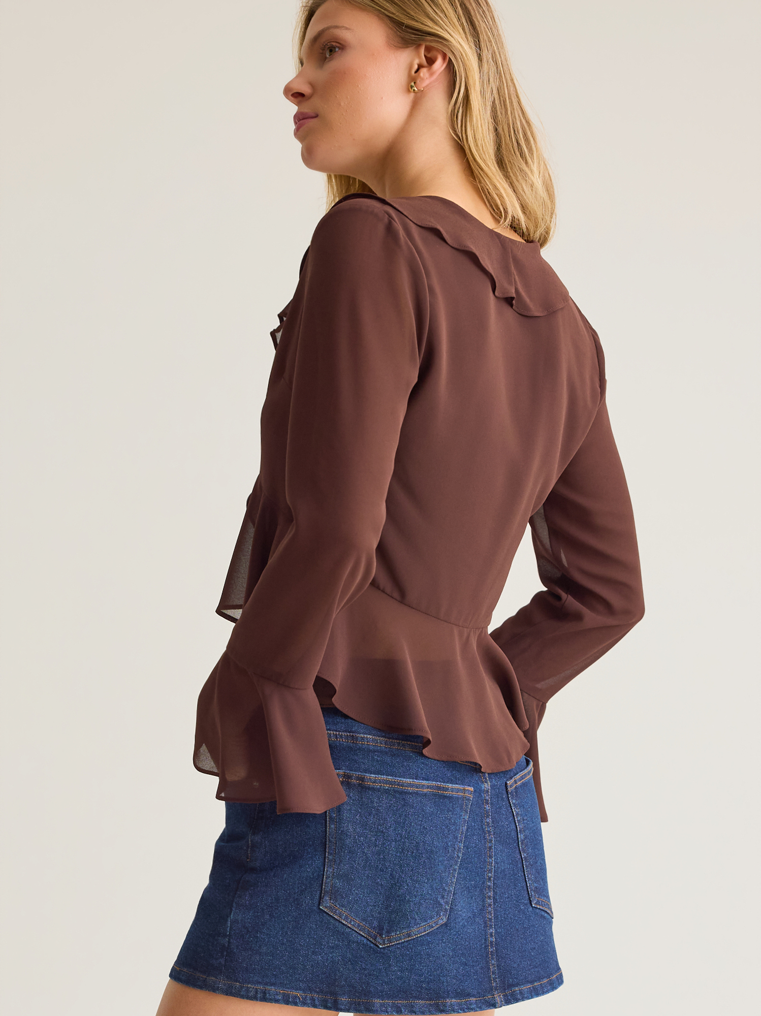 Marygrace Ruffle Tie Top in Brown | Altar