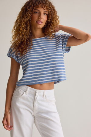Hattie Stripe Roll Sleeve Crew - Altar'd State - 