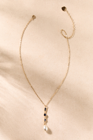 Navy Jewel Pearl Y Necklace - Altar'd State