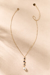 Navy Jewel Pearl Y Necklace Detail 2 - Altar'd State