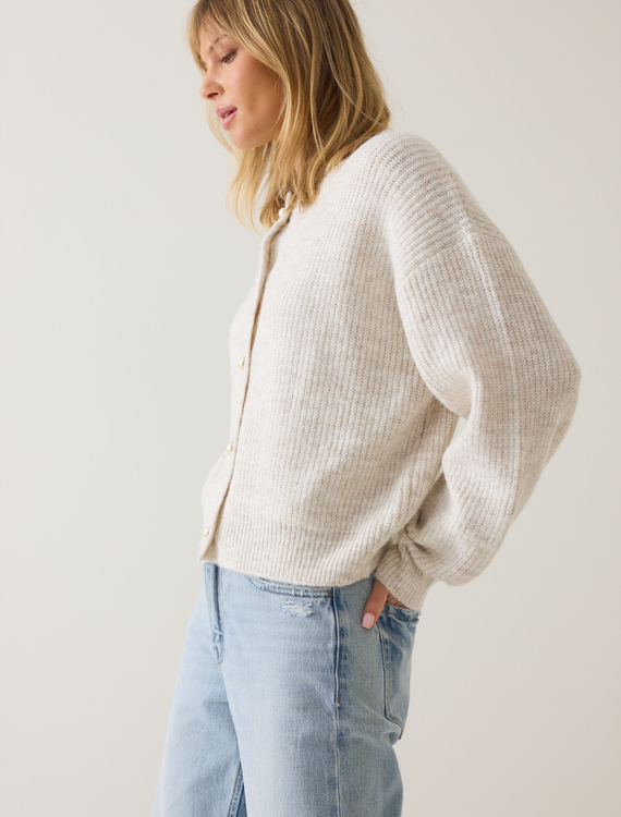 Calla Ribbed Pearl-Button Oversized Cardigan Detail 6 - Altar'd State