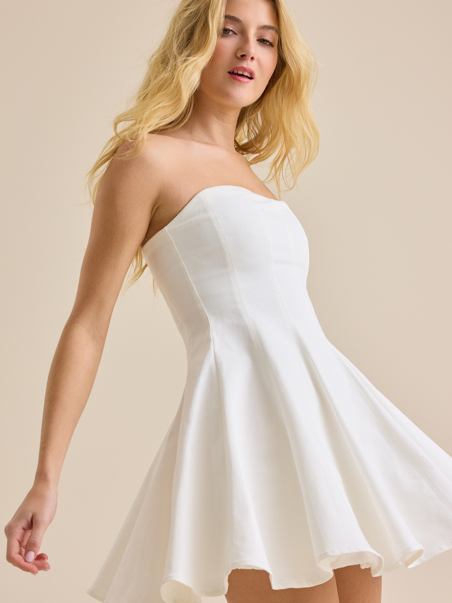 white denim dress strapless Off White Denim Button Detail Strapless Mini Dress