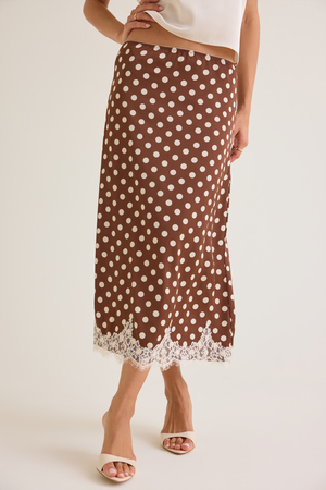 Lynlee Polka Dot Satin Lace Trim Skirt - Altar'd State