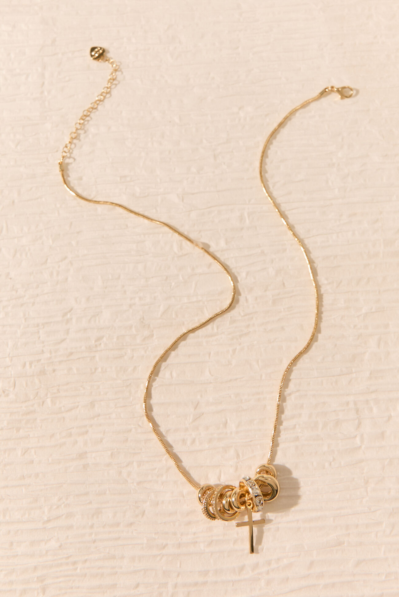 18K Gold Rondelle Cross Slider Necklace