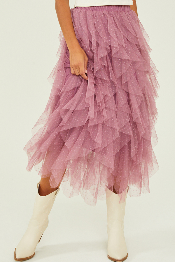 Nia Tulle Waterfall Skirt in Mauve | Altar'd State