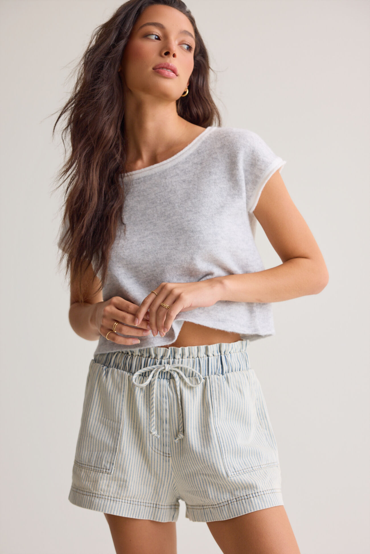 Karcie Striped Paper Bag Shorts
