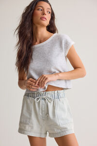 Karcie Striped Paper Bag Shorts Detail 2 - Altar'd State