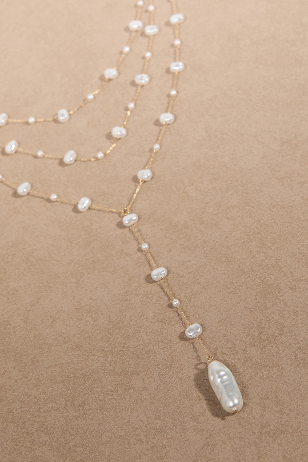 Layered Pearl Lariat Necklace Detail 2 - Altar'd State