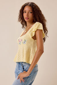 Kaiya Floral Pointelle Babydoll Top Detail 4 - Altar'd State