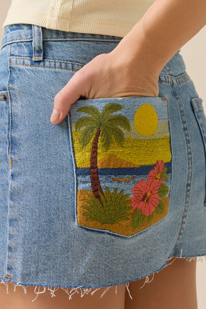 Charley Tropical Denim Skirt - Altar'd State - 