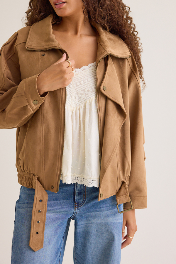 Addy Suede Bomber Jacket Detail 2 - Altar'd State