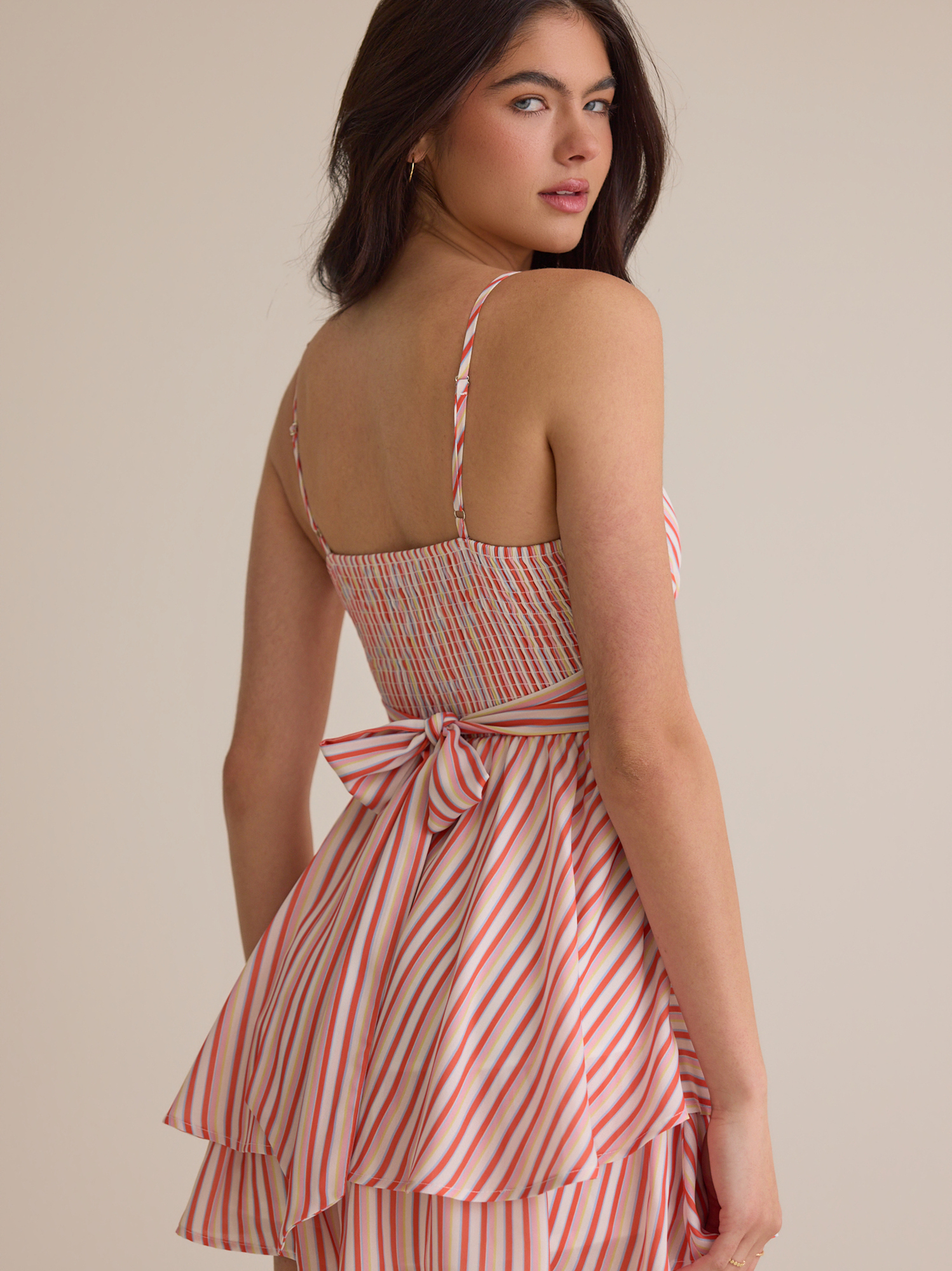 Lainey Stripe Romper in Coral | Altar'd State