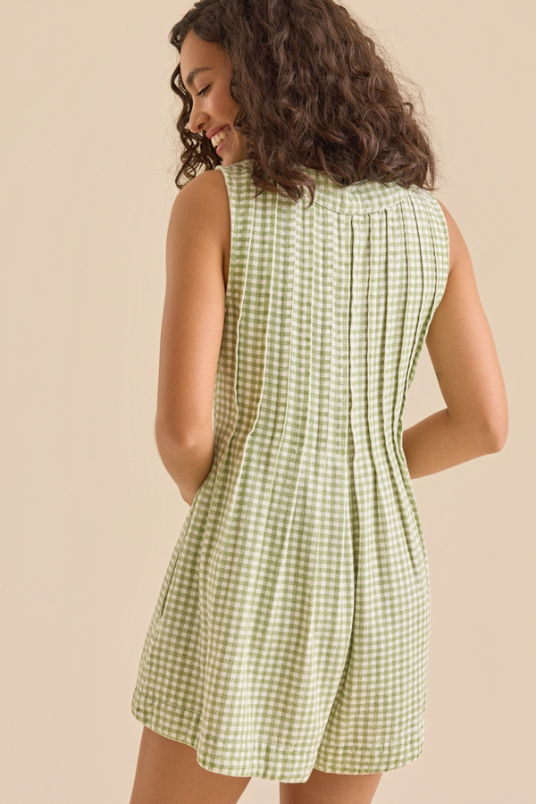 Evie Gingham Denim Romper Detail 5 - Altar'd State