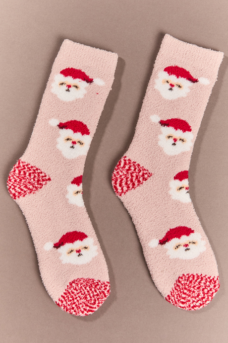 Pink Peppermint Santa Fuzzy Socks - Altar'd State
