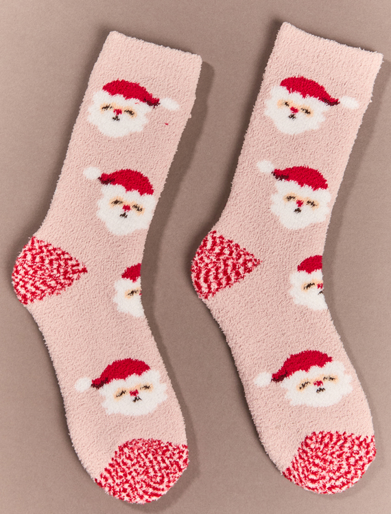 Pink Peppermint Santa Fuzzy Socks Detail 1 - Altar'd State