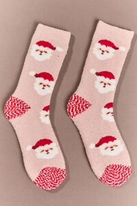 Pink Peppermint Santa Fuzzy Socks - Altar'd State