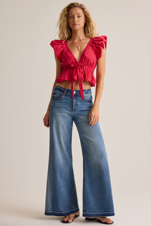 Micah Poplin Tie Front Top - Altar'd State - 