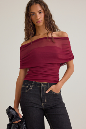 Sandy Off Shoulder Mesh Top - Altar'd State - 