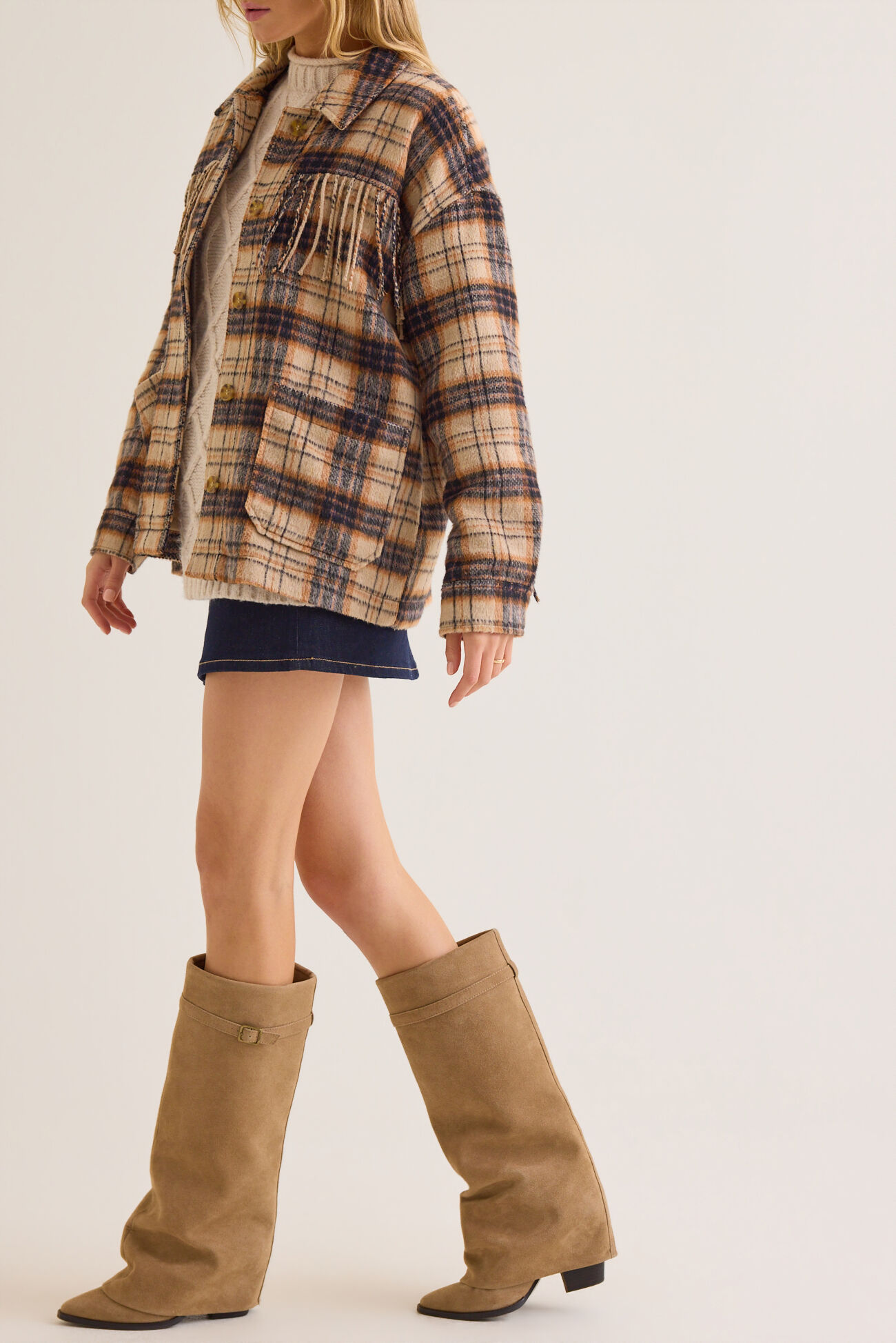 Cambria Fringe Plaid Wool Jacket