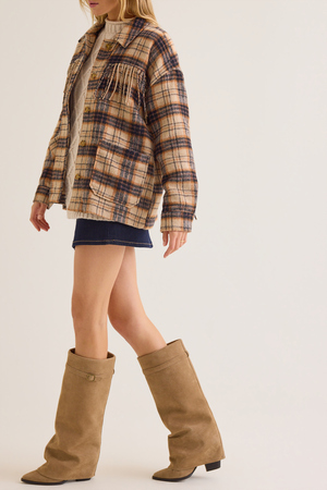 Cambria Fringe Plaid Wool Jacket - Altar'd State - 