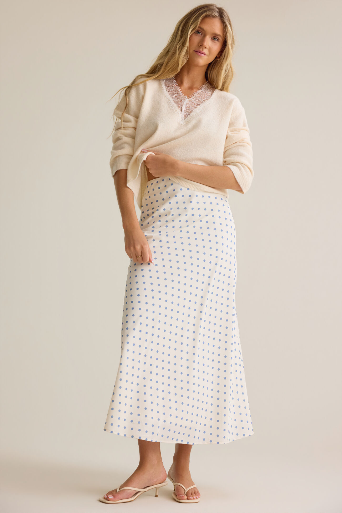 Ines Lace Trim V Neck Sweater