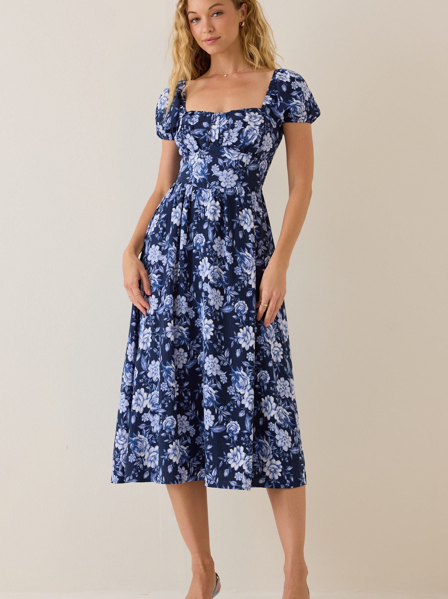 blue floral altar'd state dress Marta Maxi dinner date Dolly White and Blue Color:Silver Sequins length hem and minimalist
