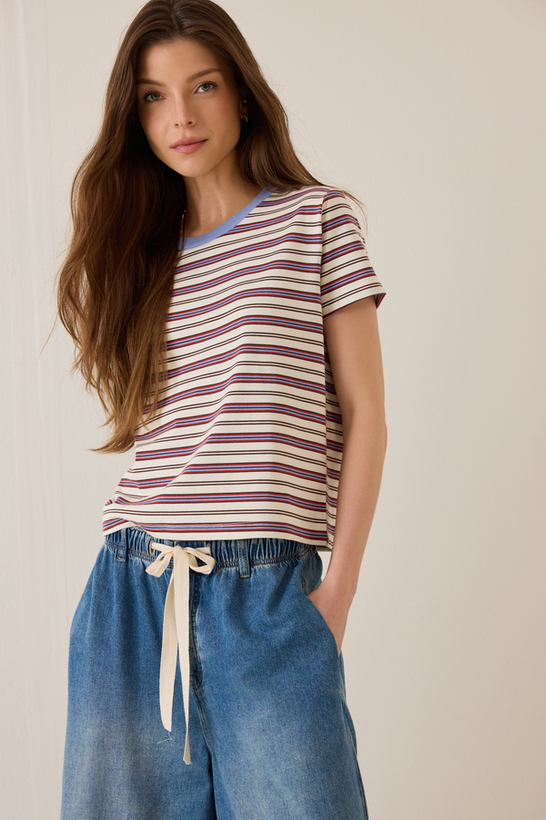 Kristie Stripe Contrast Trim Tee Detail 2 - Altar'd State