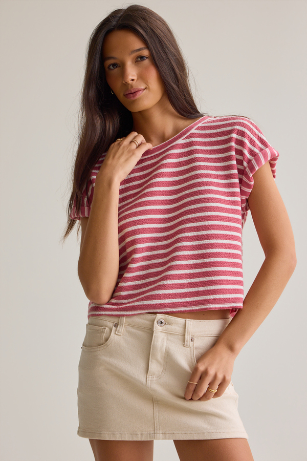 Hattie Stripe Roll Sleeve Crew - Altar'd State