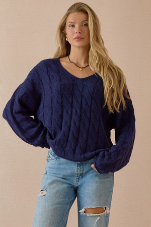Harper V-Neck Cable Knit Sweater - Altar'd State