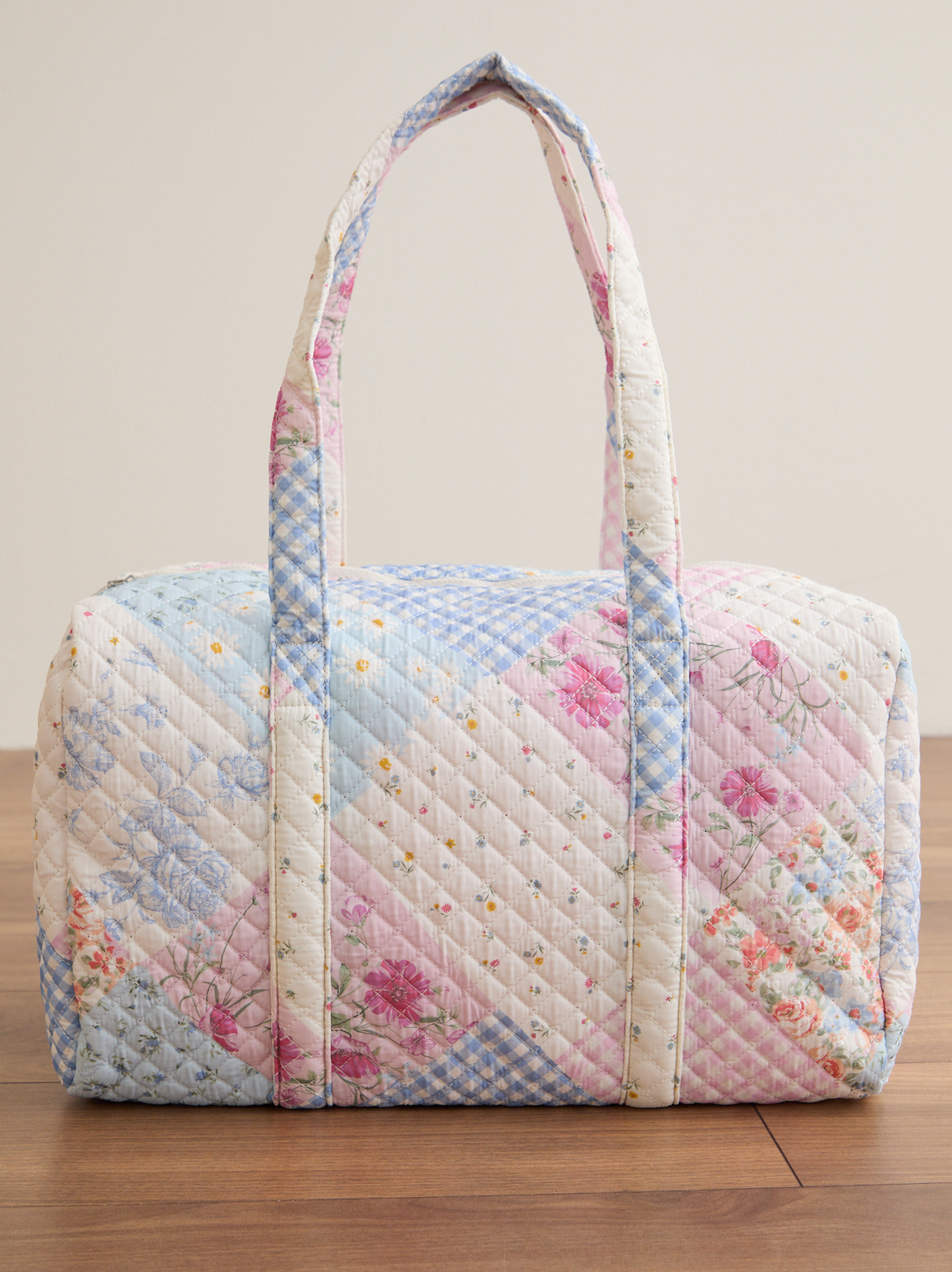 Everly Quilted Duffel Bag in Pink & Blue | AS Revival