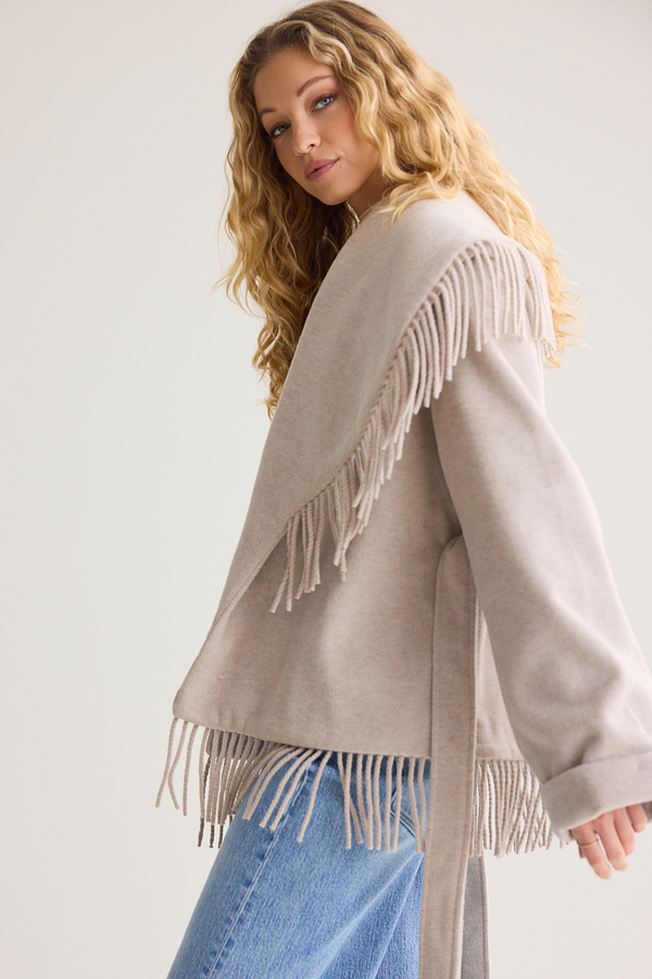 Zoe Fringe Tie Waist Jacket Detail 3 - Altar'd State