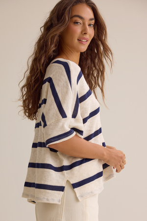 Dylan Striped V-Neck Top - Altar'd State - 