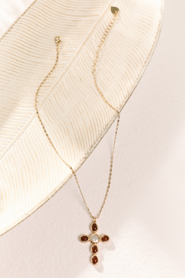 Coin Pearl Cross Necklace Detail 2 - Altar'd State