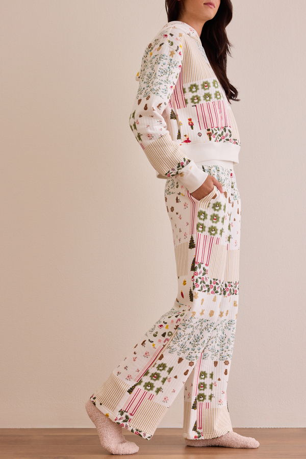Quilted Christmas Patchwork Wide Leg Pants Detail 4 - Altar'd State