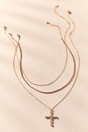 Layered Glitz Cross Tennis Necklace - Altar'd State