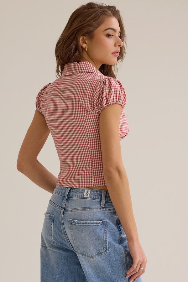 Bonnie Gingham Button Up Top Detail 4 - Altar'd State