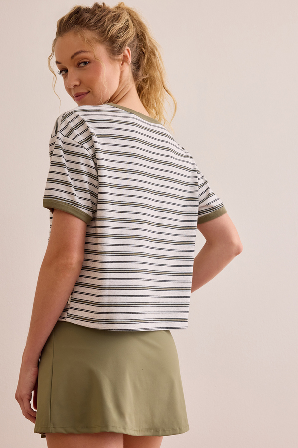 Power Stripe Ringer Boxy Tee Detail 6 - Altar'd State