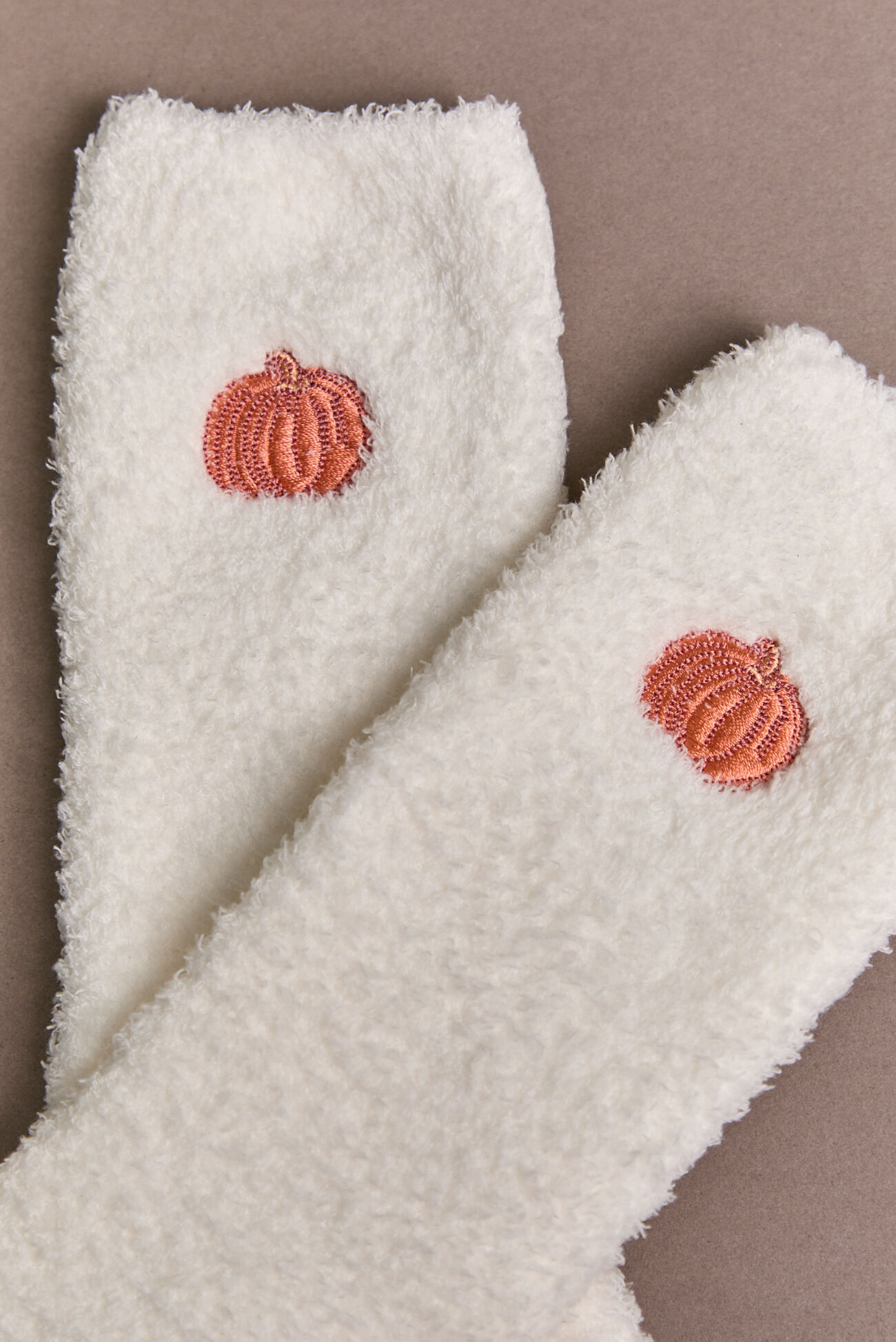 Ivory Pumpkin Fuzzy Socks
