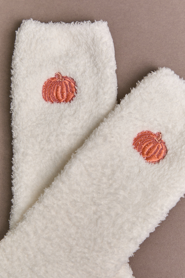 Ivory Pumpkin Fuzzy Socks Detail 2 - Altar'd State