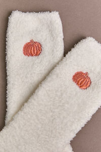 Ivory Pumpkin Fuzzy Socks Detail 2 - Altar'd State