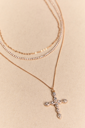 Layered Glitz Cross Tennis Necklace - Altar'd State